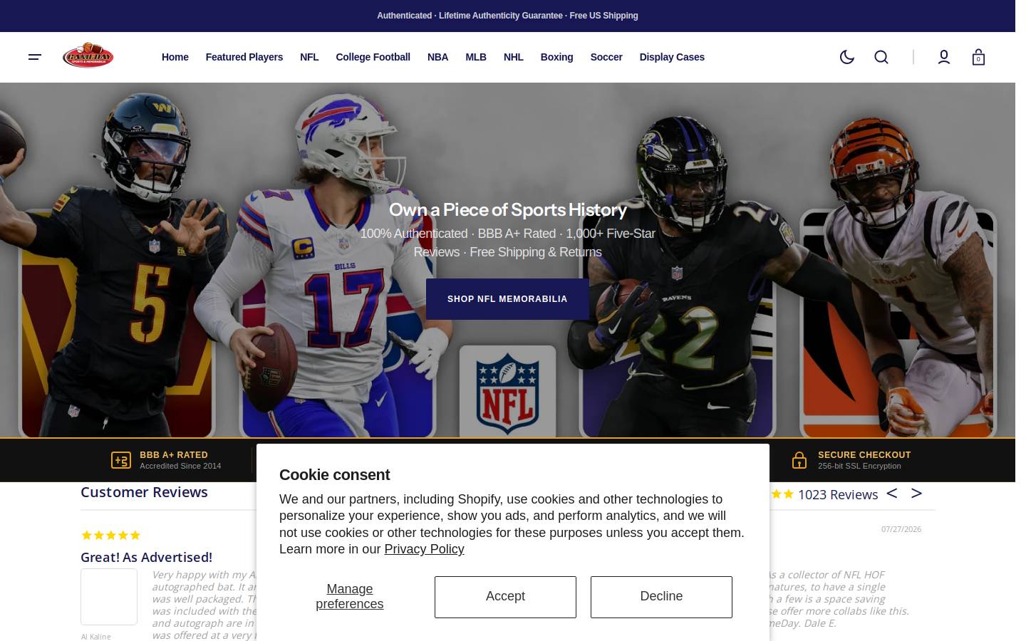 gamedaysportsmemorabilia.com homepage screenshot