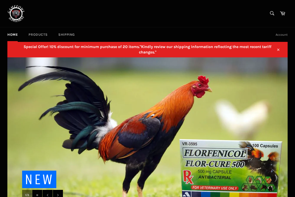 gamefowlsupplement.com homepage screenshot