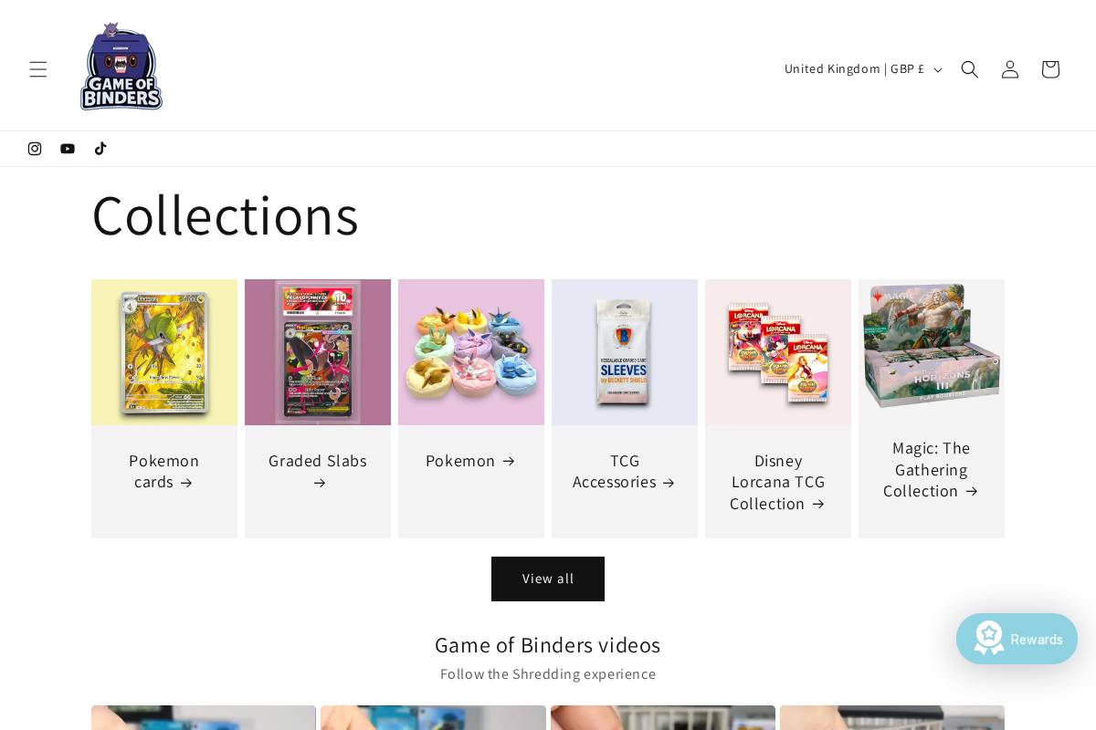 gameofbinders.com homepage screenshot