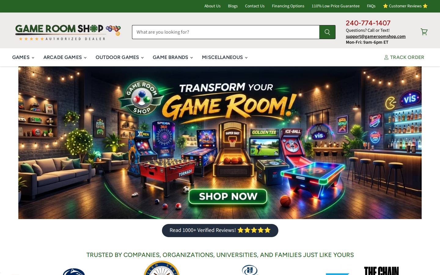 Game Room Shop homepage screenshot