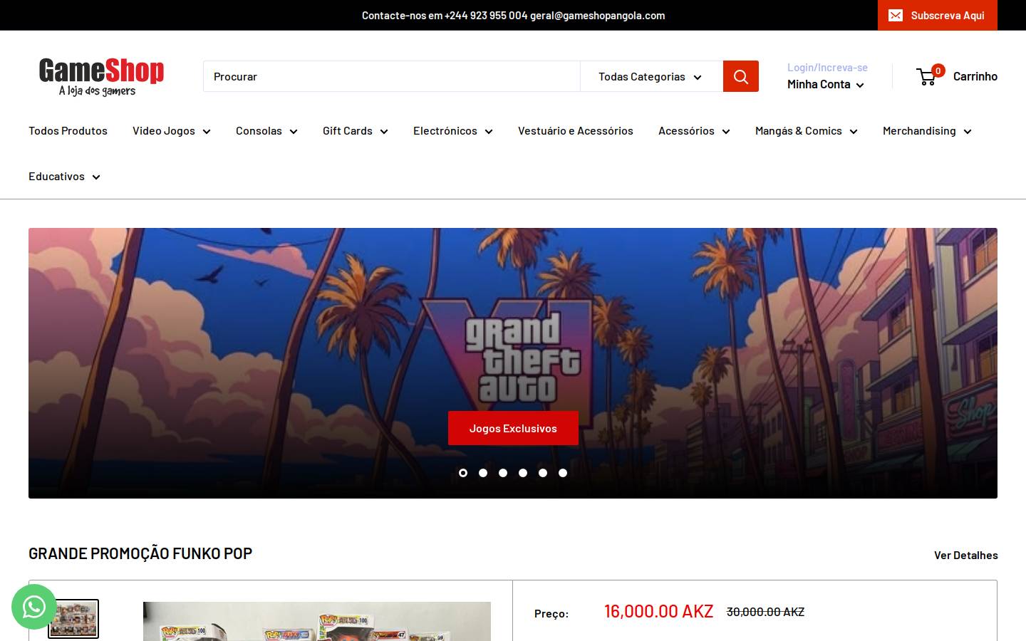gameshopangola.com homepage screenshot