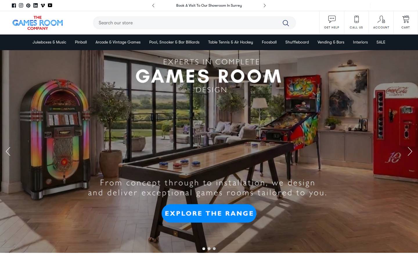 The Games Room Company homepage screenshot