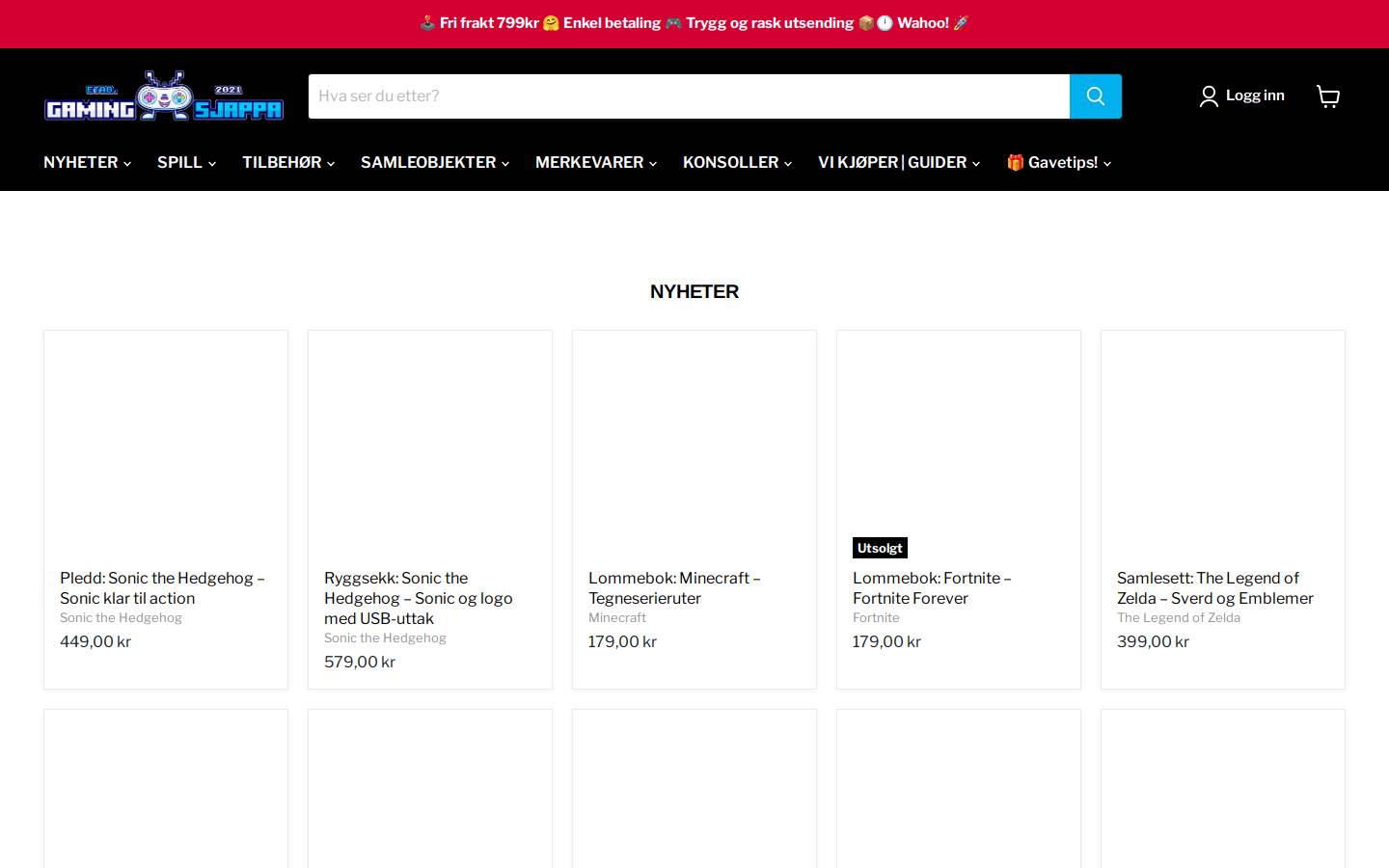 Gamingsjappa TV-spillbutikk homepage screenshot