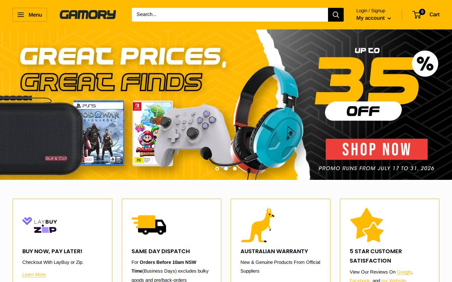Gamory homepage screenshot