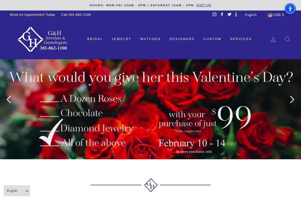 G&H Jewelers & Gemologists homepage screenshot