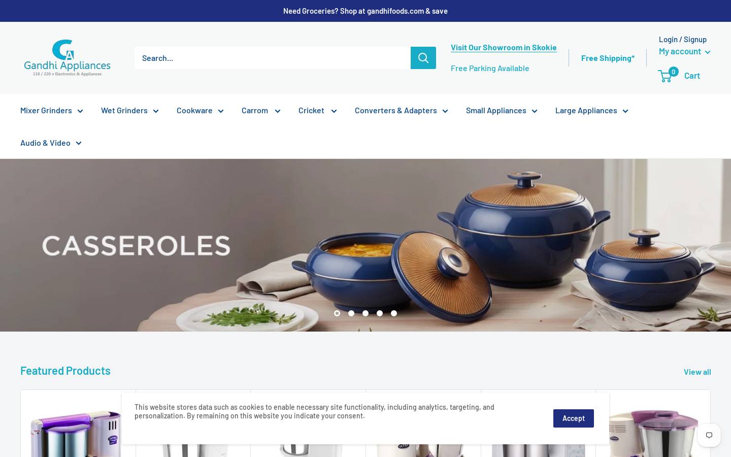 Gandhi Appliances homepage screenshot
