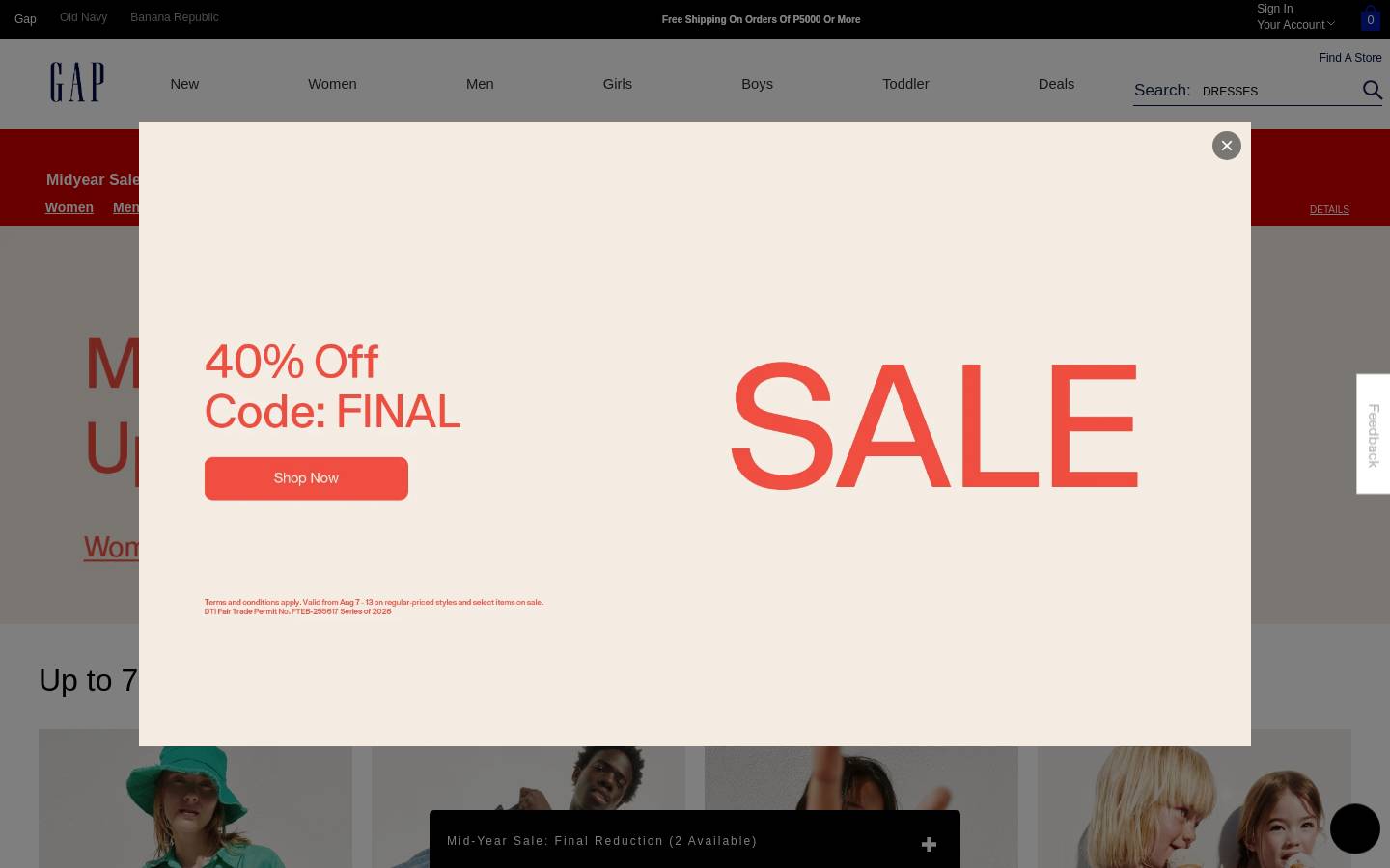 Gap homepage screenshot