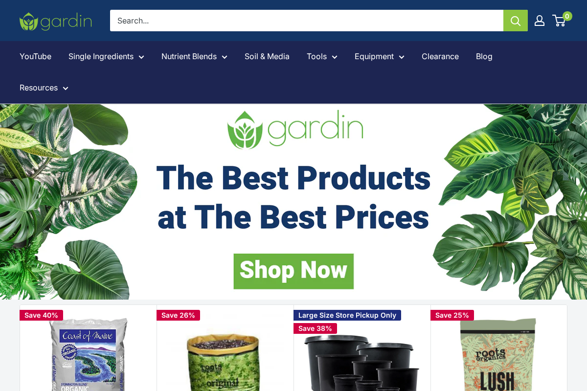 Gardin Warehouse homepage screenshot