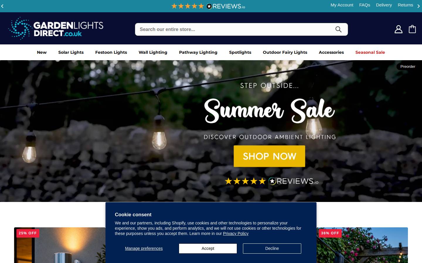 Garden Lights Direct homepage screenshot