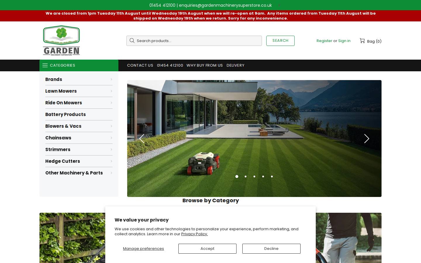 Garden Machinery Superstore homepage screenshot