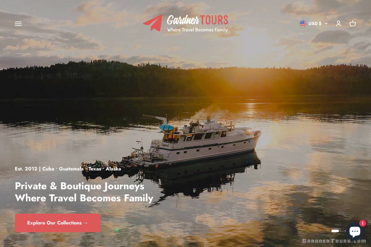 gardnertours.com homepage screenshot