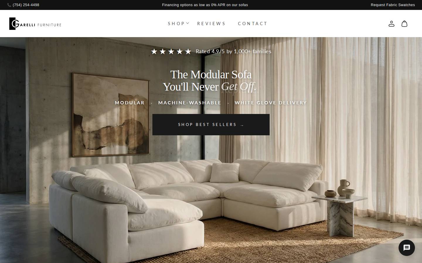 Garelli Furniture homepage screenshot