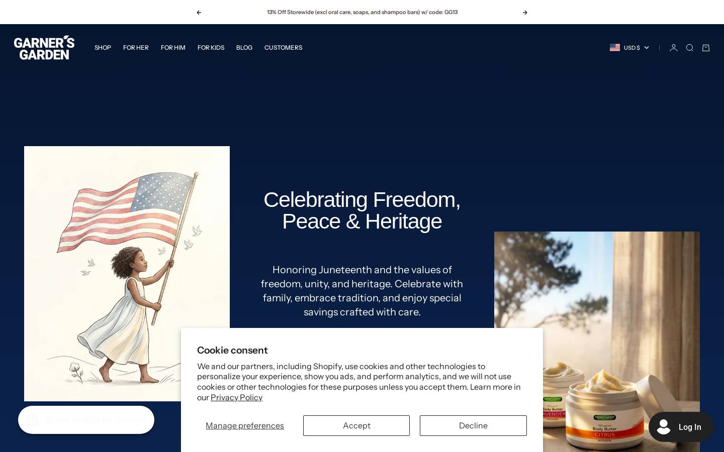 Garner's Garden homepage screenshot
