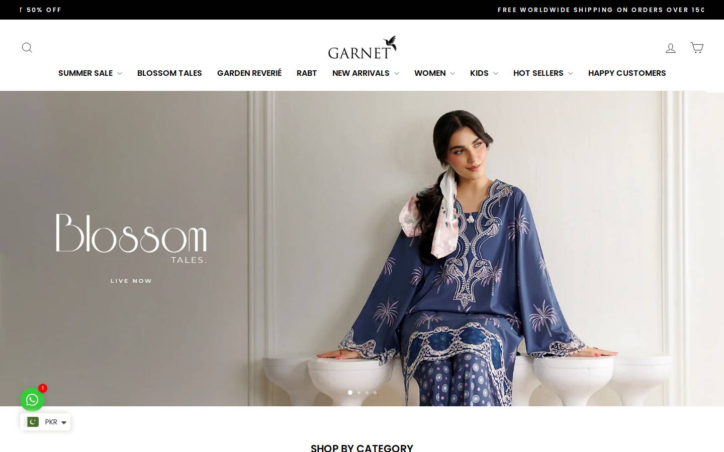garnetclothing.com homepage screenshot