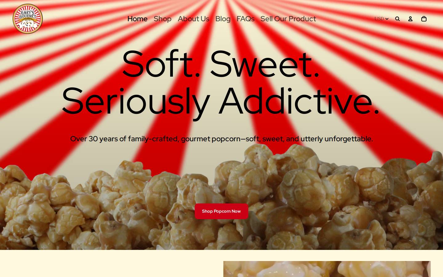 garyscaramelcorn.com homepage screenshot