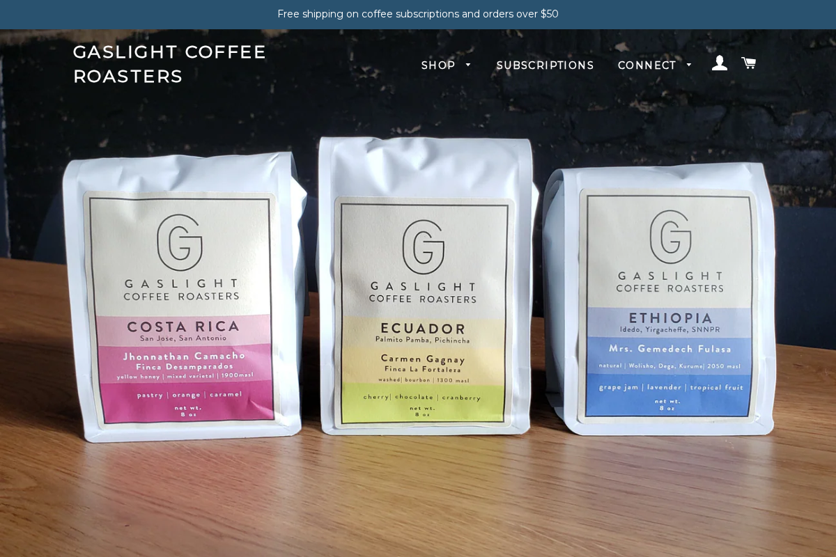 Gaslight Coffee Roasters homepage screenshot