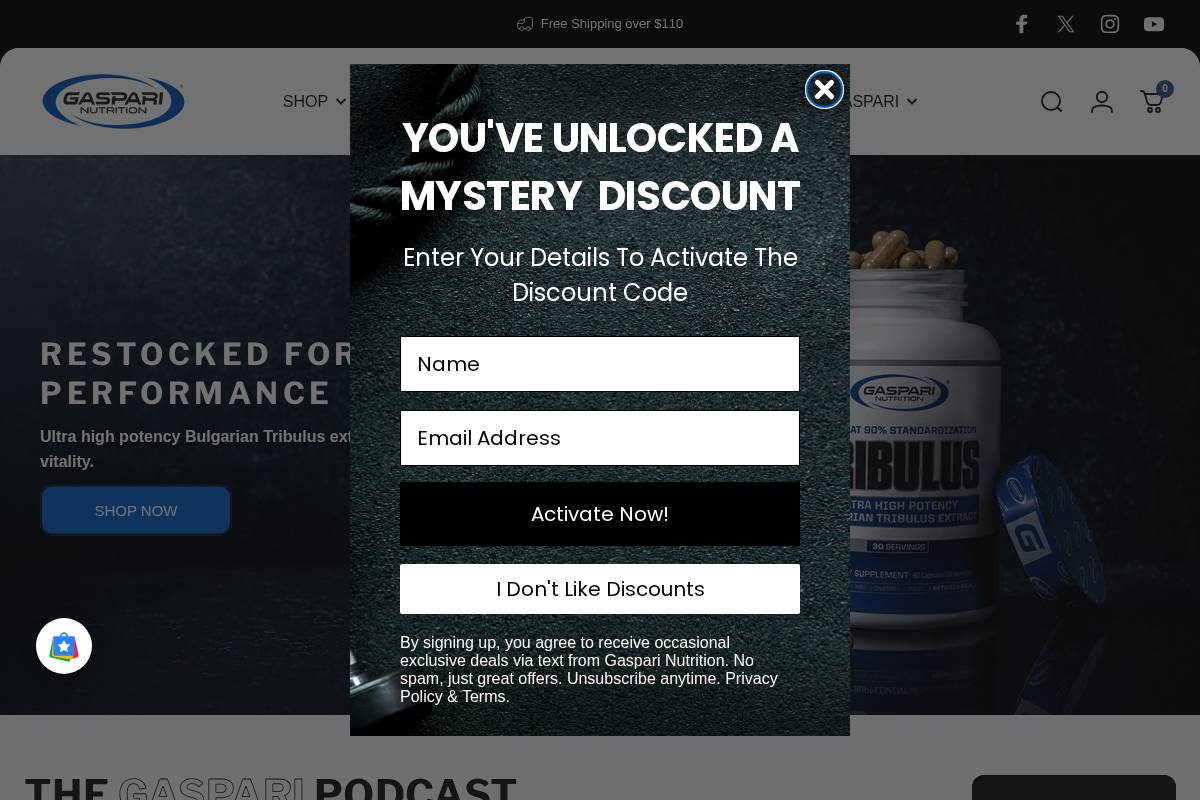 gasparinutrition.com homepage screenshot