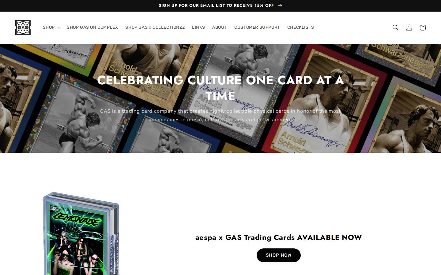 gastradingcards.com homepage screenshot
