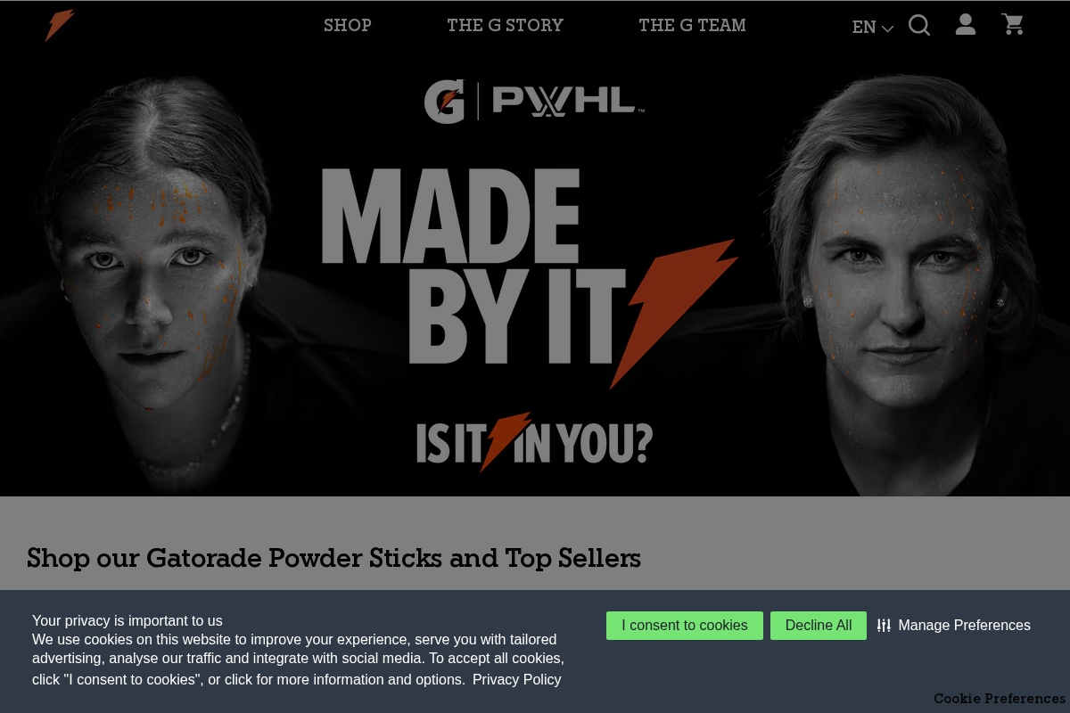 Gatorade Canada homepage screenshot