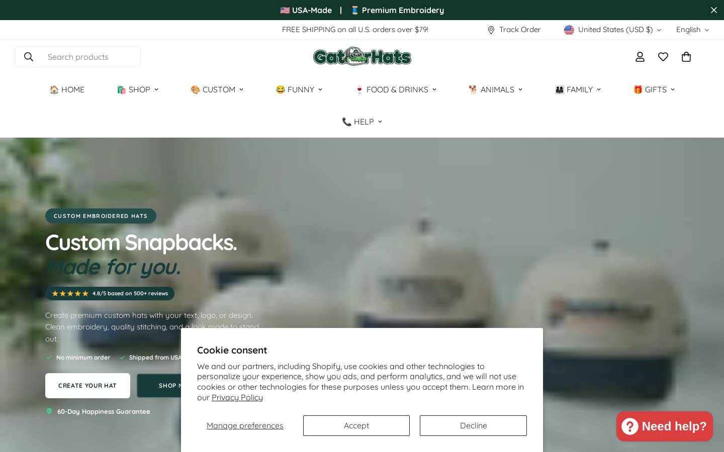 Gatorhats homepage screenshot
