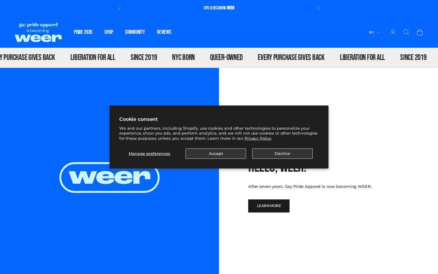 Gay Pride Apparel homepage screenshot