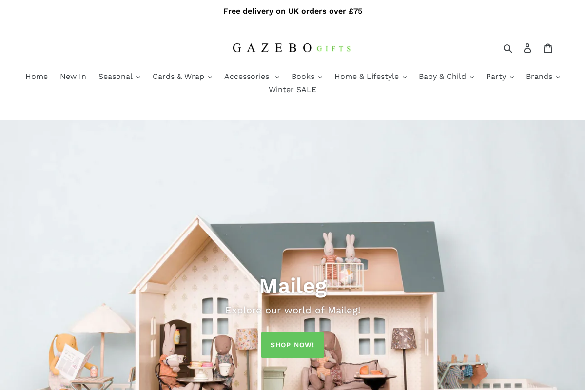 Gazebogifts homepage screenshot