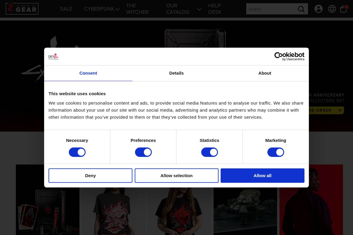 gear.cdprojektred.com homepage screenshot