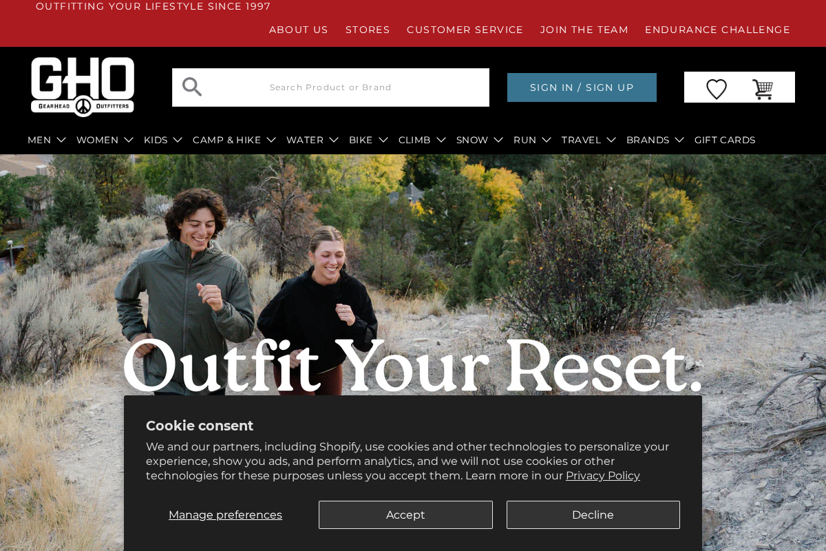 gearheadoutfitters.com homepage screenshot