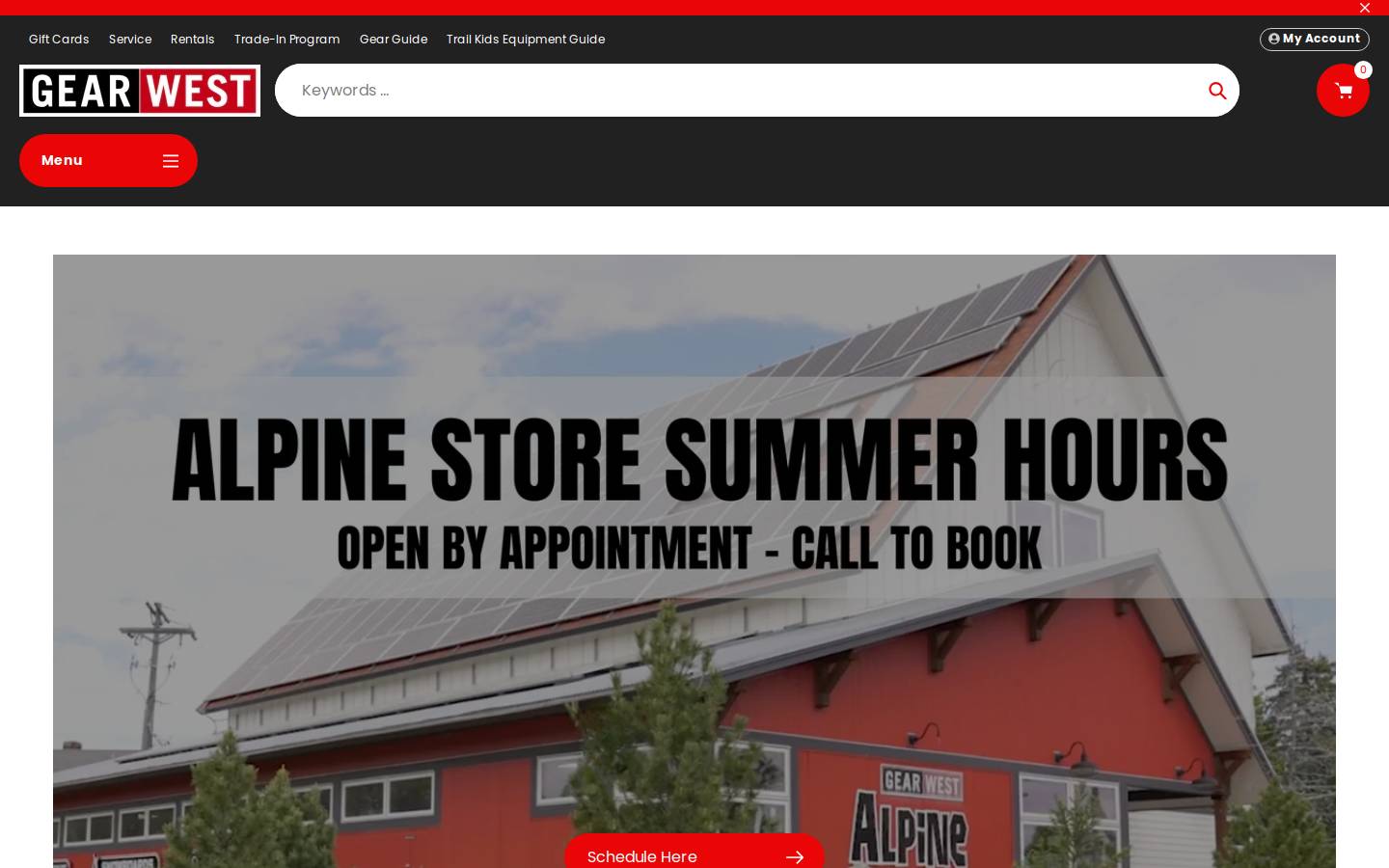 Gear West homepage screenshot