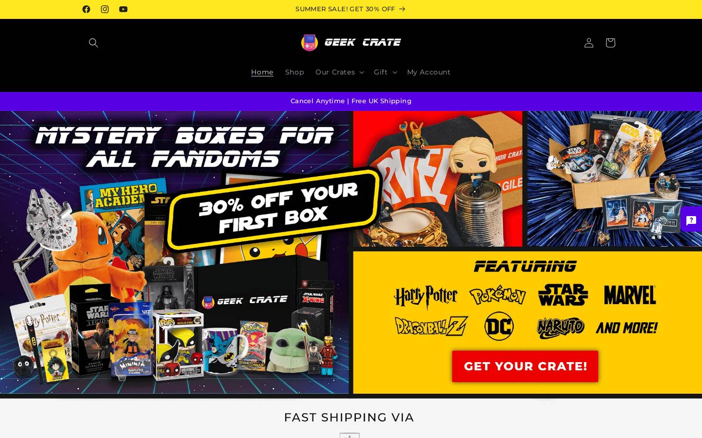 Geek Crate homepage screenshot