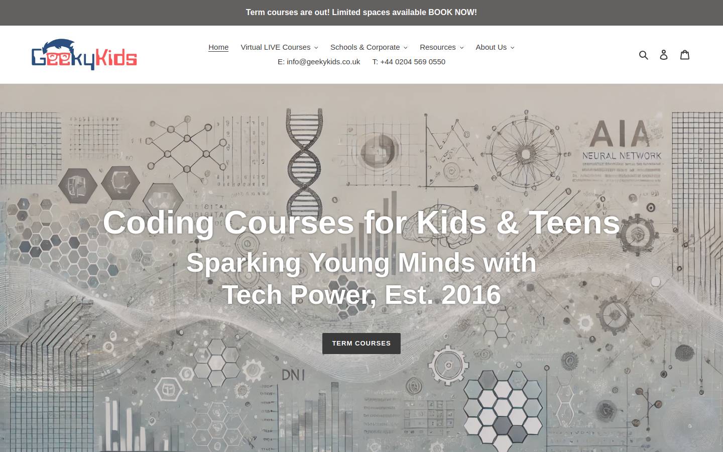 Geekykids homepage screenshot