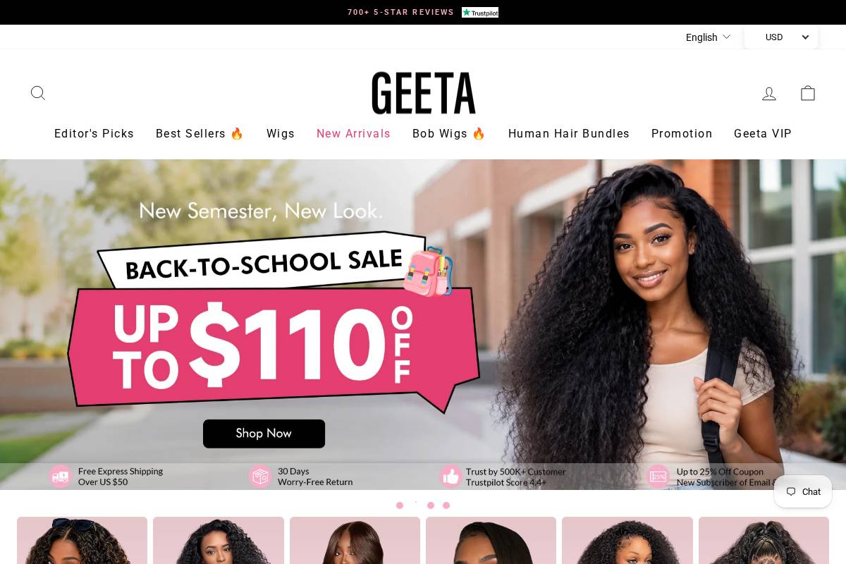 geetahair.com homepage screenshot