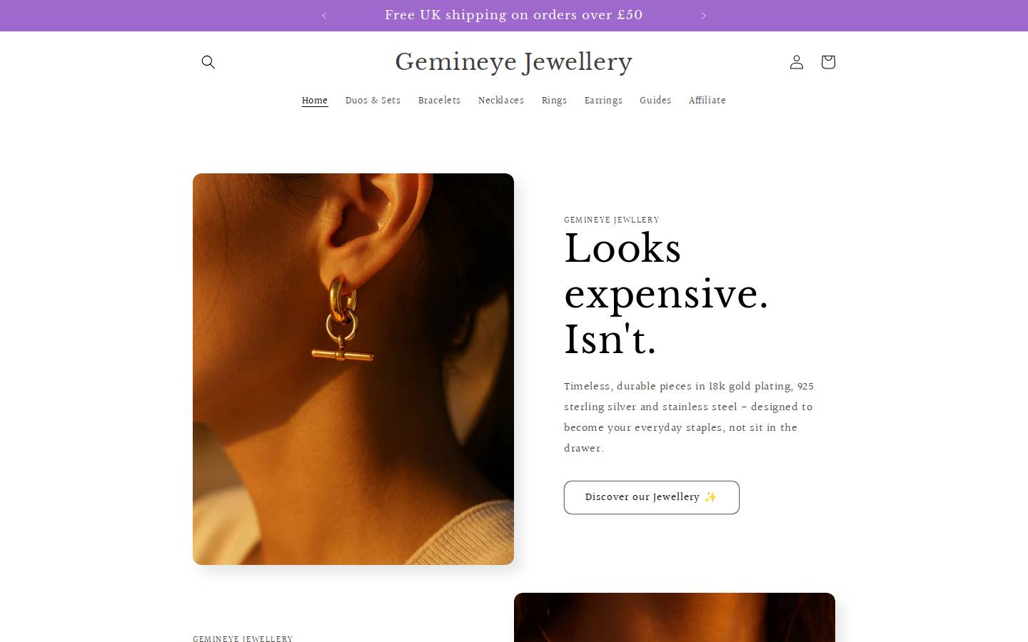 Gemineye Jewellery homepage screenshot