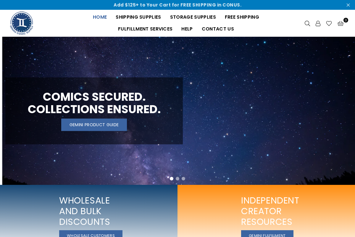 Gemini Comic Supply homepage screenshot