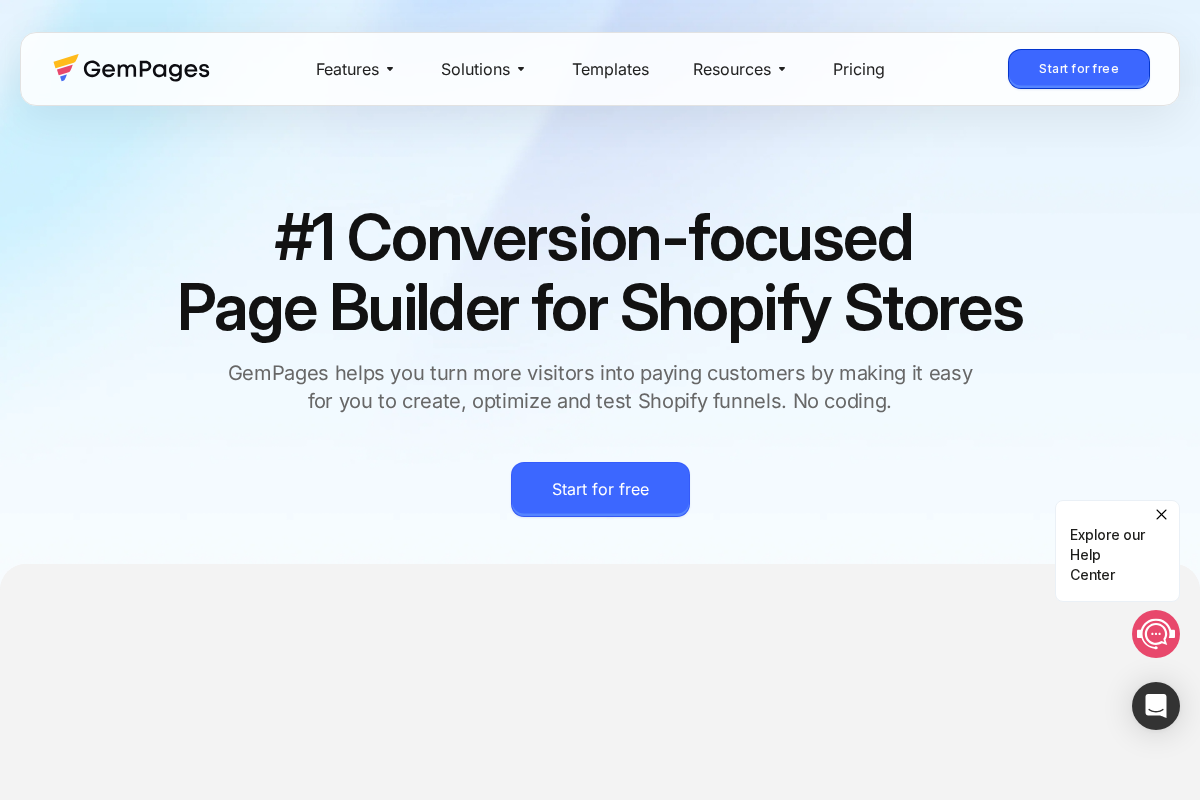 GemPages Page Builder homepage screenshot