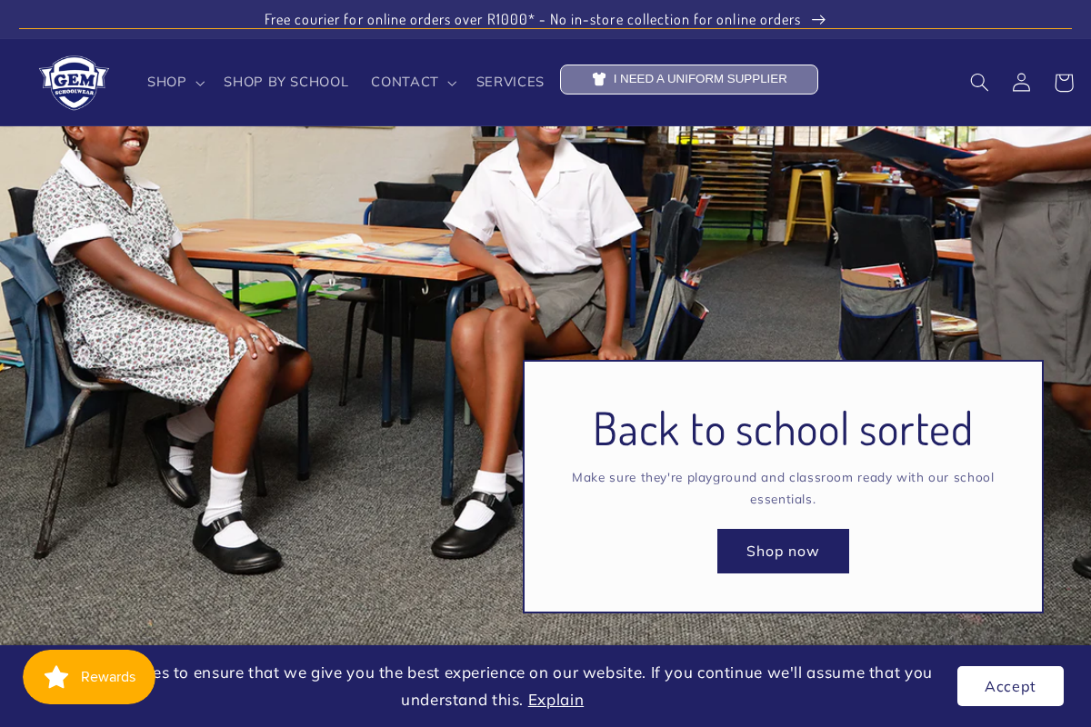 Gem Schoolwear homepage screenshot