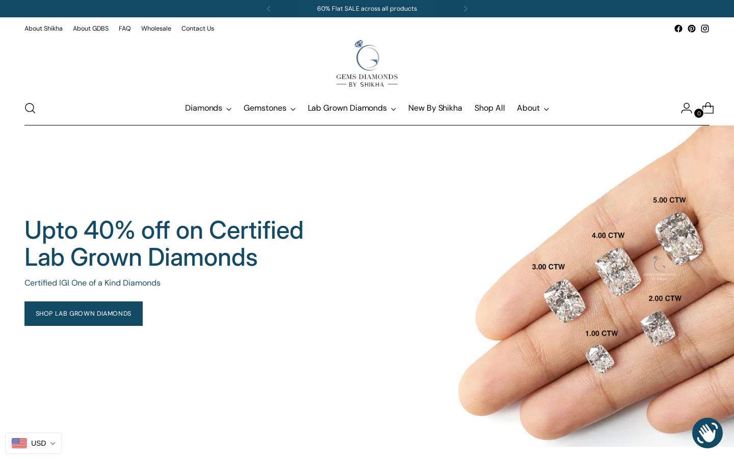gemsdiamondsbyshikha.com homepage screenshot