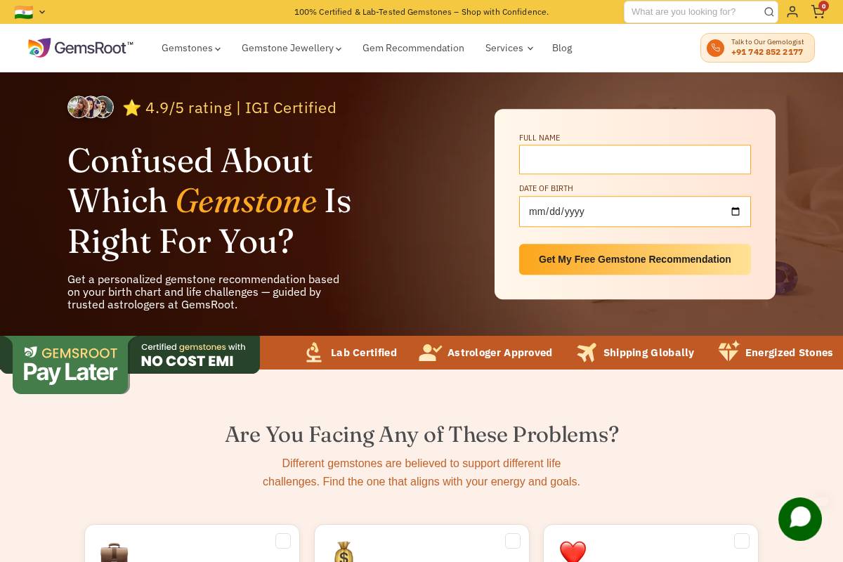GemsRoot homepage screenshot