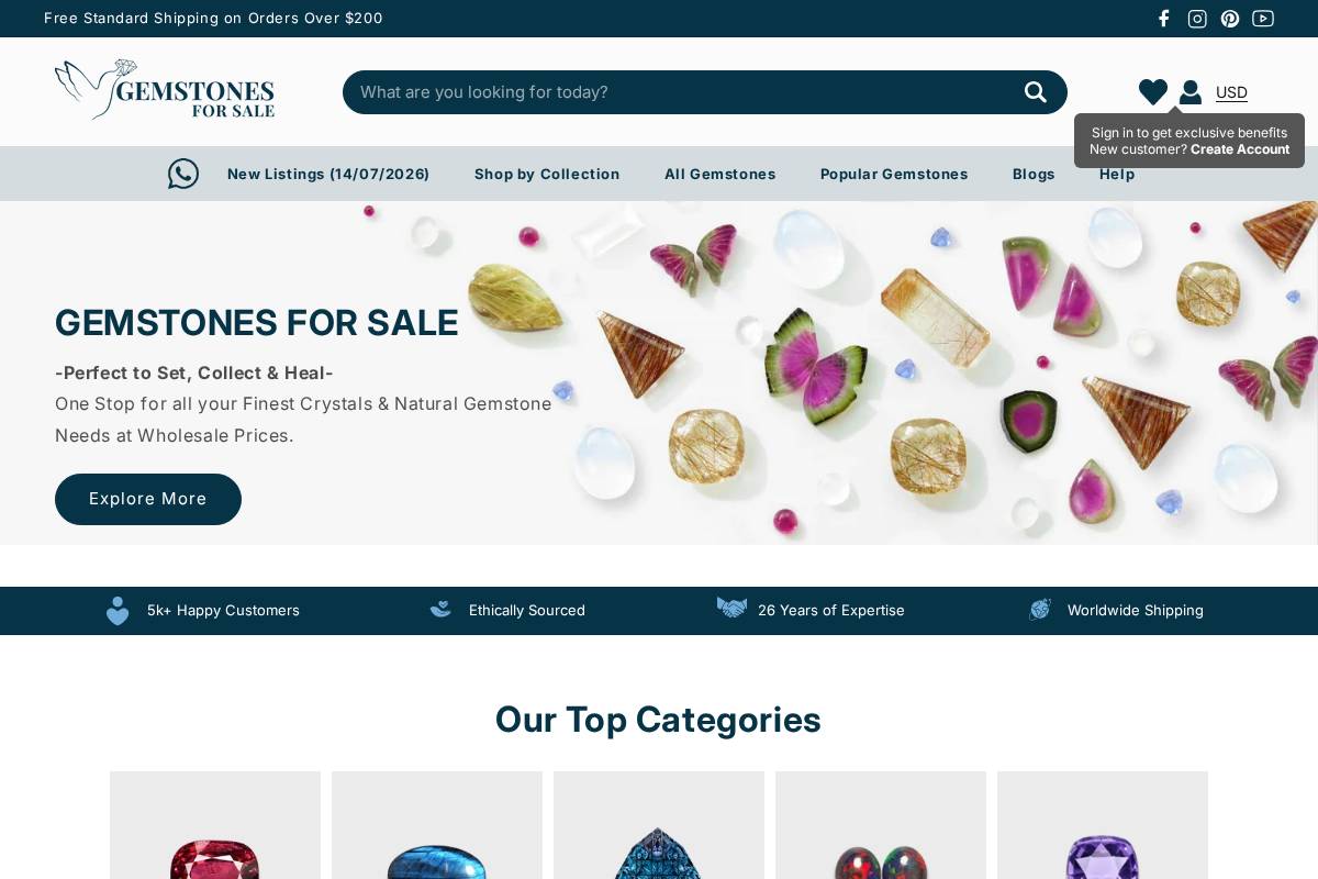 Gemstonesforsale homepage screenshot
