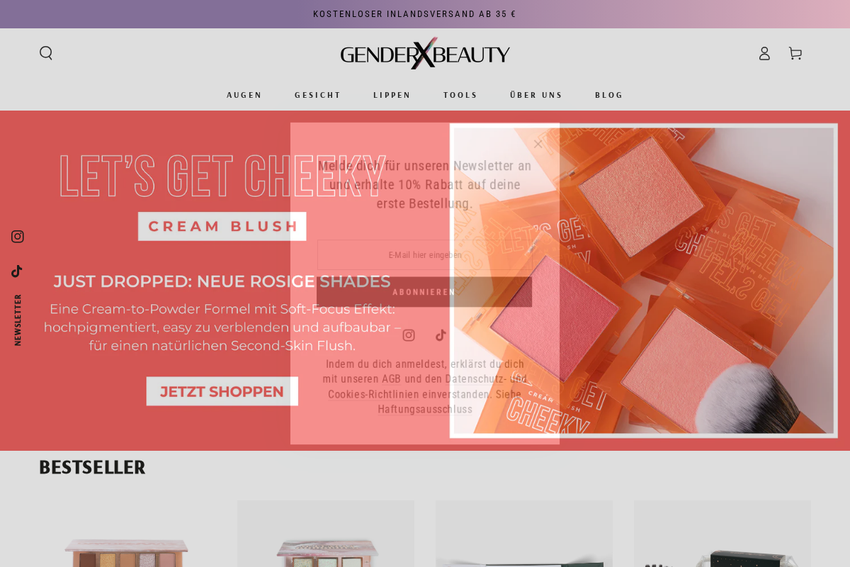 Gender X Beauty homepage screenshot