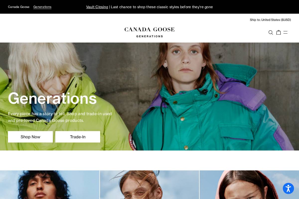 generations.canadagoose.com homepage screenshot