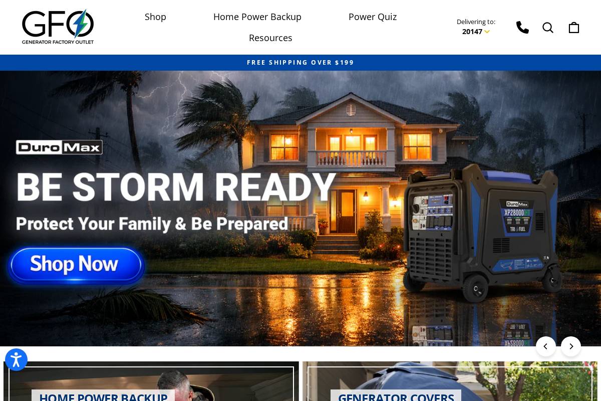 Generatorfactoryoutlet homepage screenshot