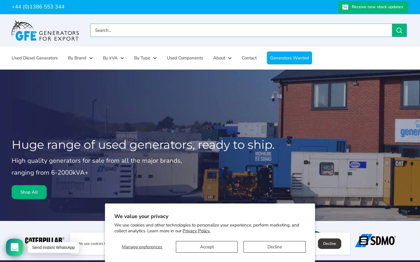 generatorsforexport.com homepage screenshot