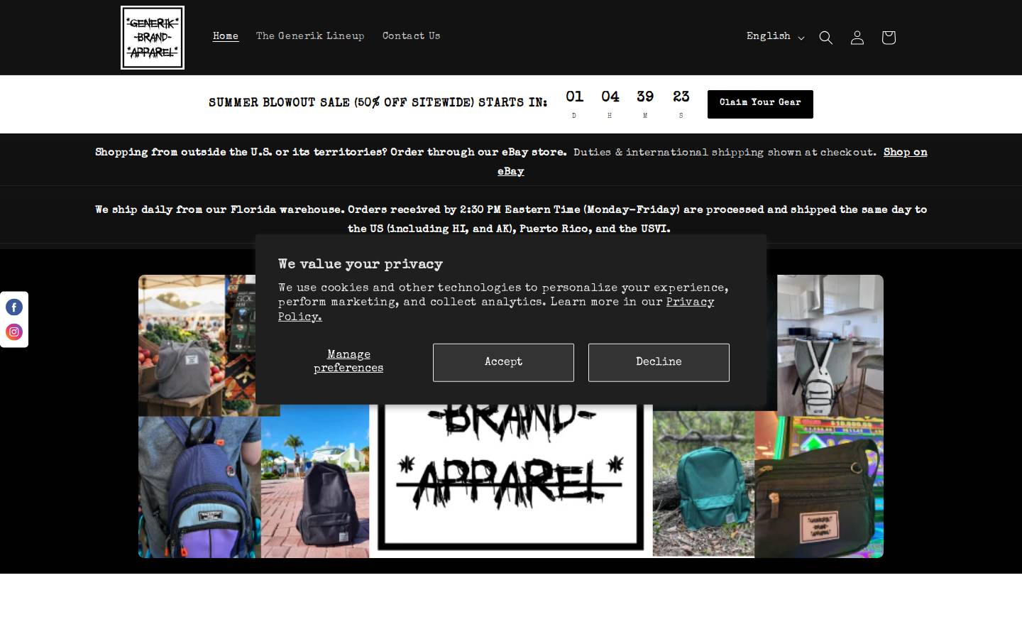 generikbrandapparel.com homepage screenshot