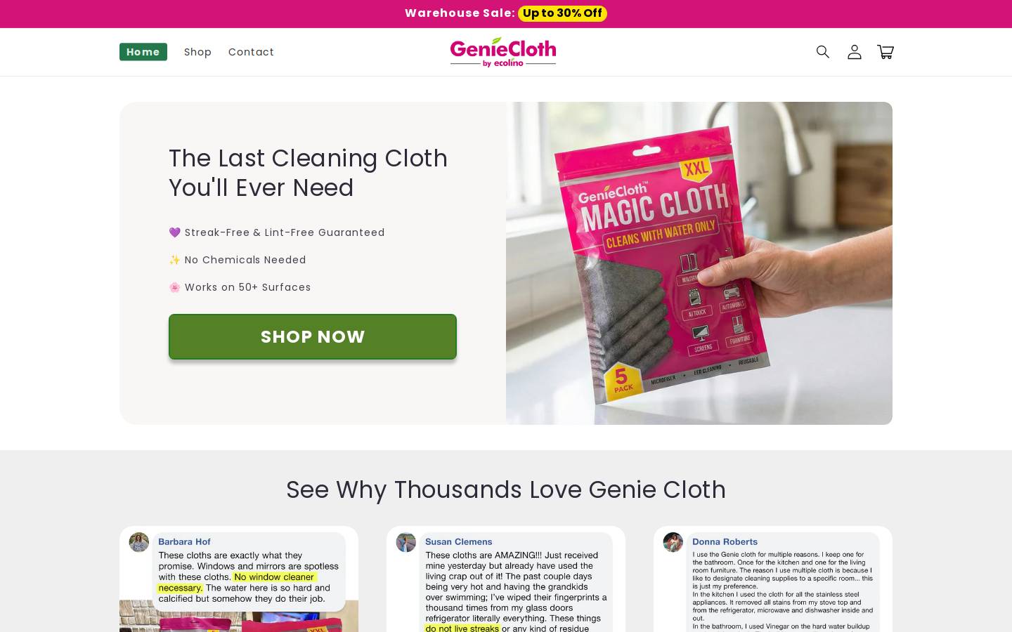 Geniecloth homepage screenshot