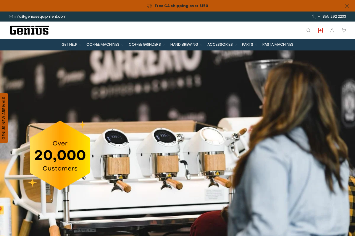 Genius Coffee N' Espresso Equipment homepage screenshot