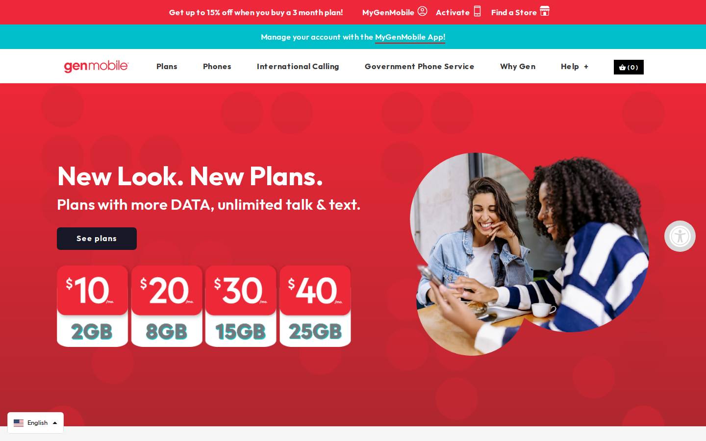 Gen Mobile homepage screenshot