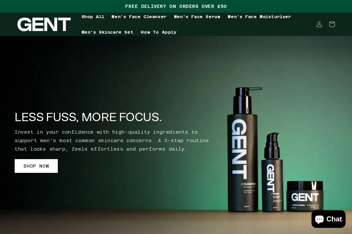 Gentskincare homepage screenshot