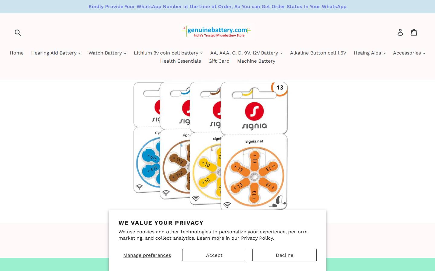 genuinebattery.com homepage screenshot