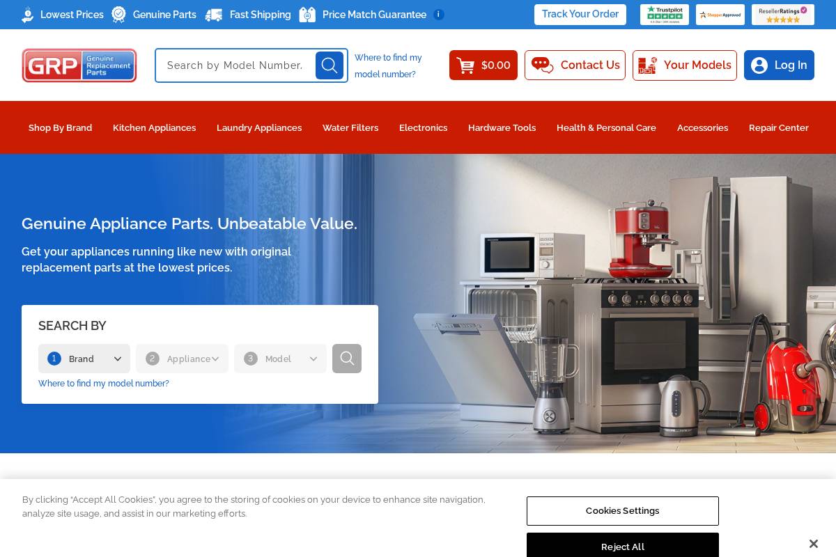 Genuine Replacement Parts homepage screenshot